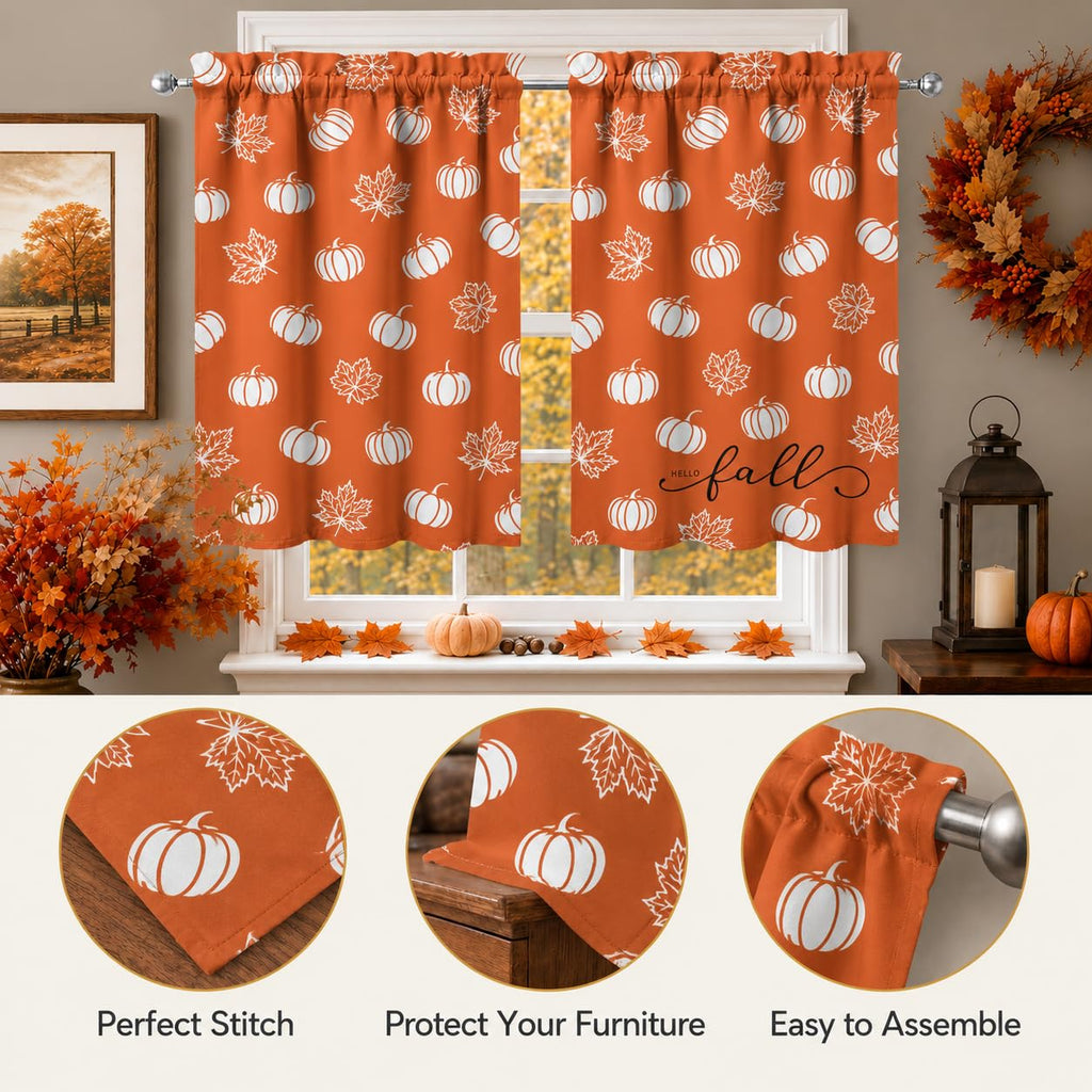 Fall Pumpk Curtains 3 Piece Set Tier Valance