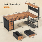 L Shaped Desk with 5 Drawers and Storage Shelves, Reversible Computer Desk with Bookshelf