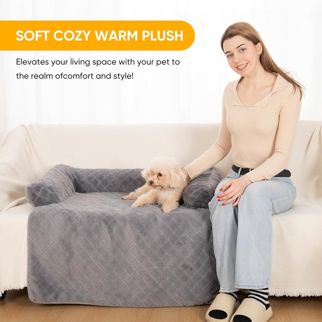 Dog Couch Bed, Plush Sofa Mat, Washable Cover, 45 x, Grey
