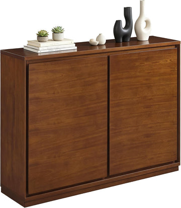 39" Accent Cabinet Walnut Mid Century Modern Slim Sideboard Storage Console | 9.25''D Thin Credenza, 2 Doors, Cable