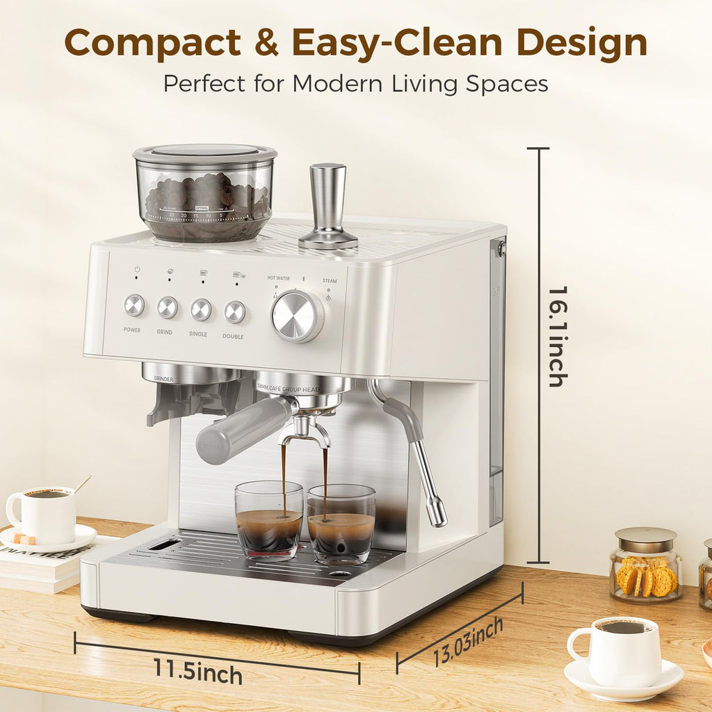 15 Bar Espresso Machine with Grinder & Milk Frother Steam Wand, 58mm Commercial Espresso Maker ,Coffee