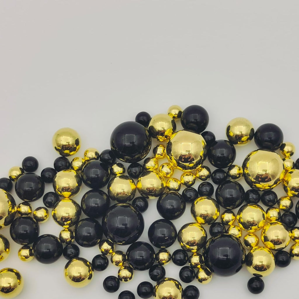 Vase Filler Beads Faux Pearls No Hole Black Gold 8/14/20mm - Set of 300