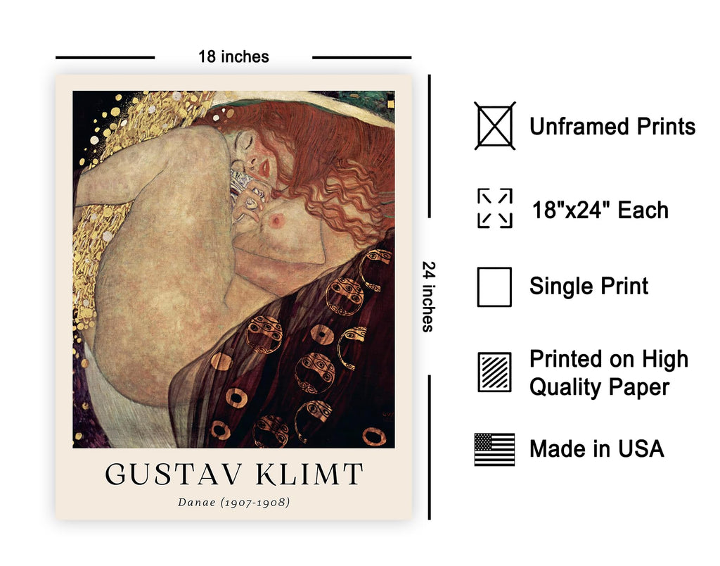 Master Vintage Gustav Klimt Poster - Retro Danae Painting Print - Greek Mythology Art - Gift for Her, Women - Art
