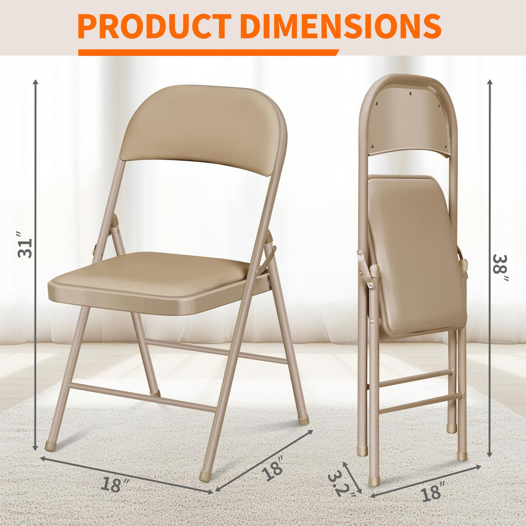6 Pack Folding Chairs with Padded Seats, Portable Metal Folding Chairs, Vinyl White Padded Folding Chair Party Office