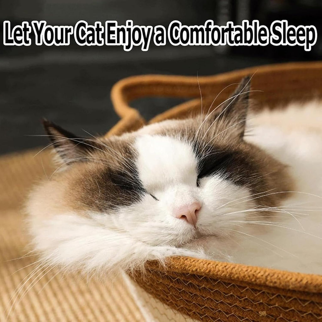 Instinct Basket, Stimuli Handwoven cat Basket Rope Cotton with Cushion, Eliminates Bed Rejection Round Pet Basket