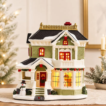 Christmas Village Houses, Lighted Ceramic Christmas Victorian Buildings