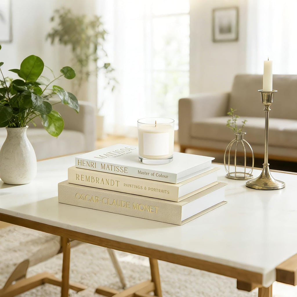 Set of 3 Decorative Books Decor, Linen Faux Books for Coffee Table, Bookshelf or Mantel, Aesthetic Fake Book Storage