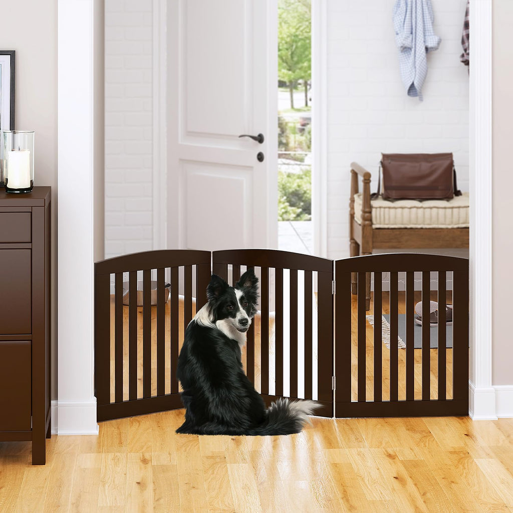 Wooden Freestanding Foldable Pet Gate for Dogs, 24 Inch H, 3 Panels