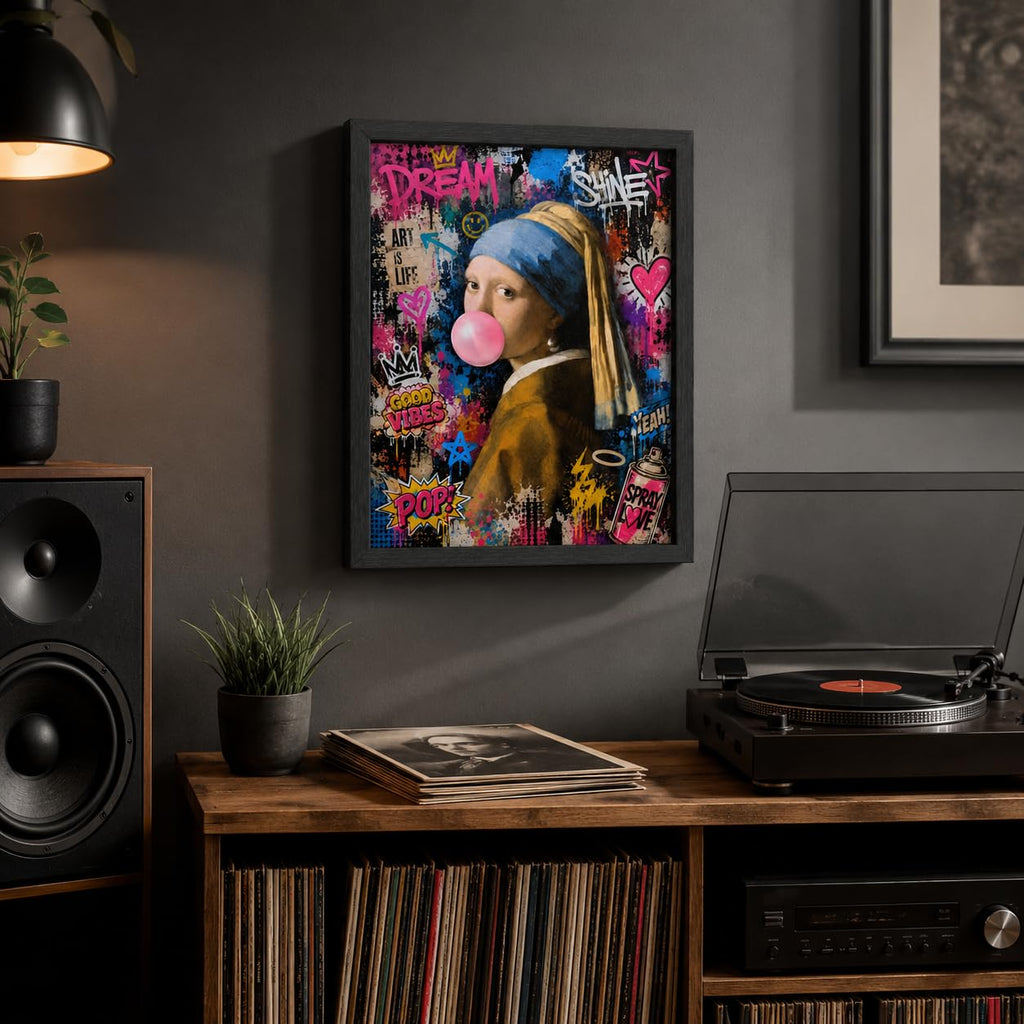 Girl with Pearl Earring Pop Art Canvas Wall Art Framed Graffiti 12x16 Inch