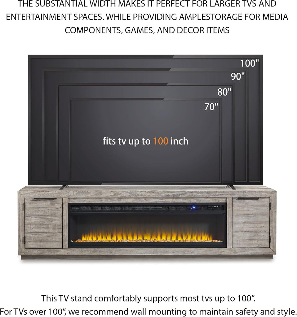92" TV Stand with Electric Fireplace for TVs up to 105", Gray