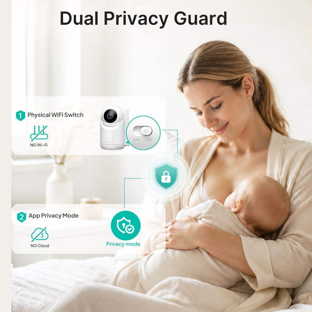 Smart Baby Monitor with 2K Camera & Mount, 5.5" Screen, Hybrid Wi-Fi and No Wi-Fi Connection, Long Range, AI-Powered