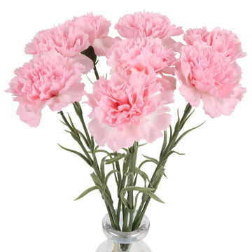 Pink Carnations Artificial 8pcs Real Touch Carnation Silk with Stems for Wedding Bouquets for Bridal Home Table