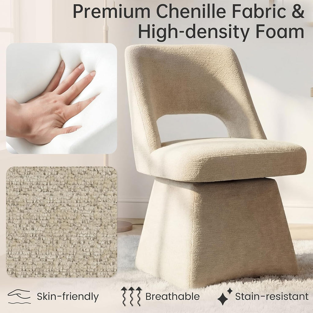Upholstered Swivel Dining Chairs Set of 2, Modern Dining Room Chairs with Open Back, Chenille Fabric Kitchen Chairs