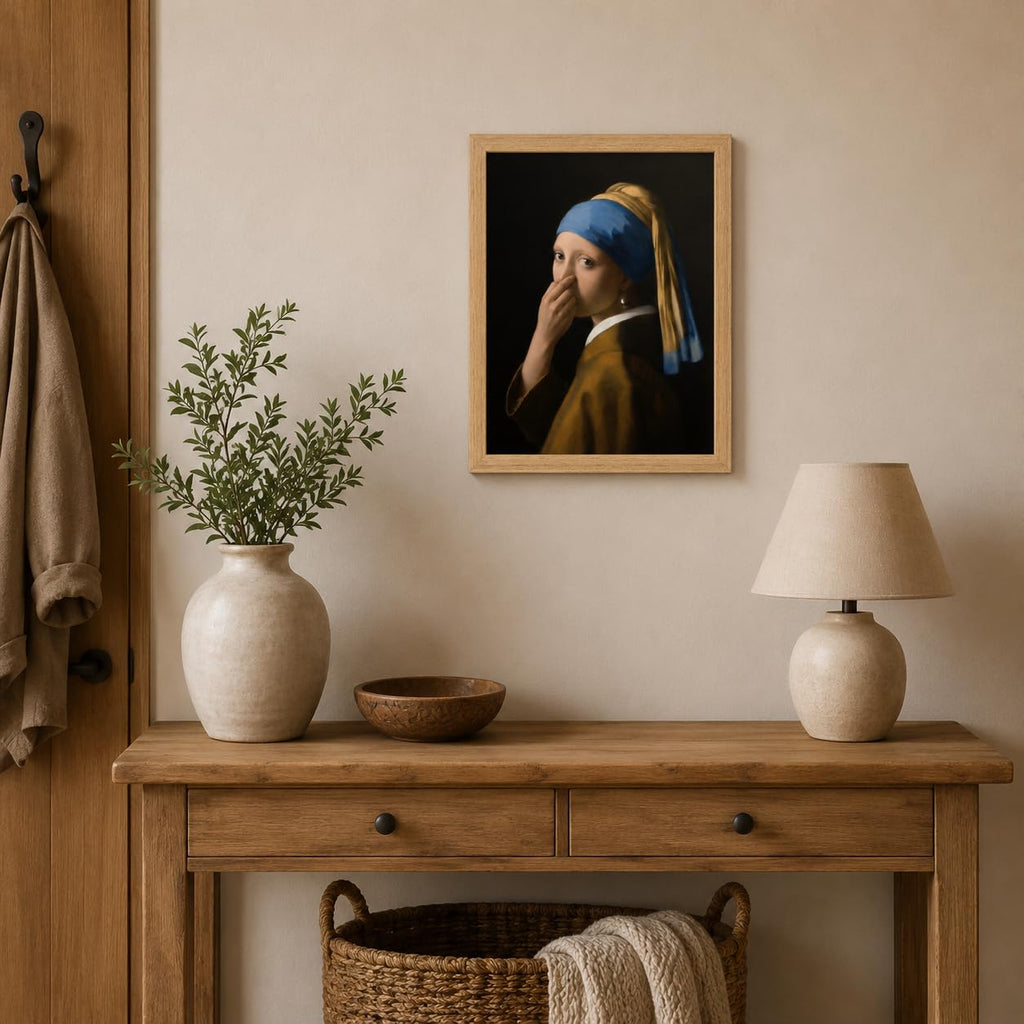 Vermeer Girl Canvas Wall Art Framed Humorous Museum Style Decor 12x16 Inch