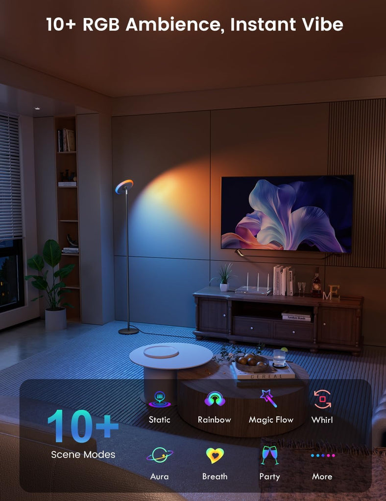 LED Torchiere Floor Lamp with RGB Ambient Light, 42W 3700LM Bright Dimmable Sky Lamp