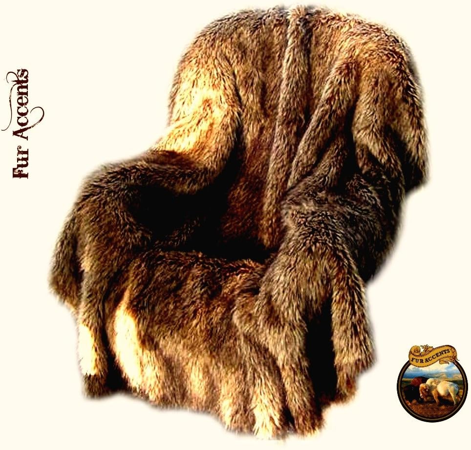 Plush Faux Fur Throw - Golden Brown Wolf - Premium Quality Faux Fur - Designer Throw Blanket - Soft Minky Cuddle Fur