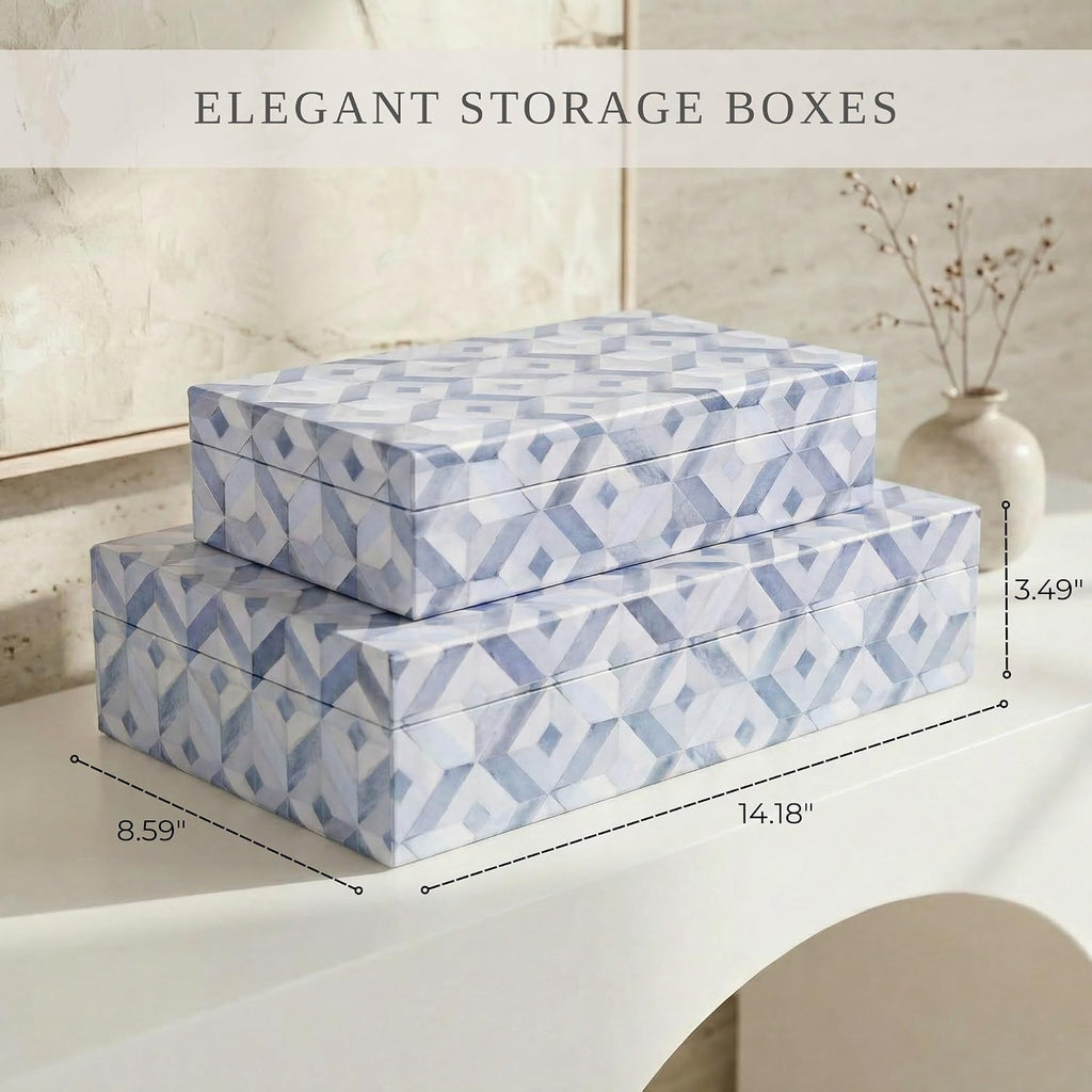 Decorative Storage Boxes with Lids Organizer Bins for Bookshelf - Set of 2