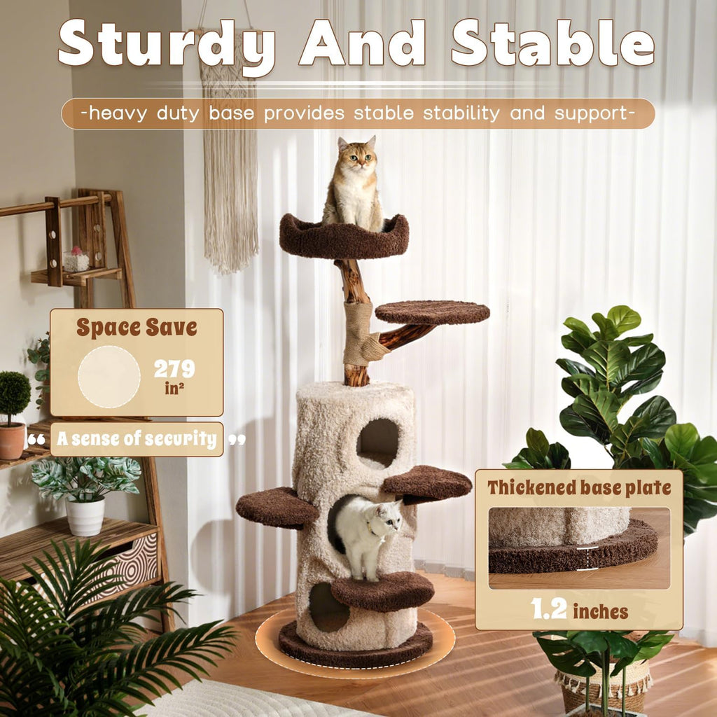 Modern Cat Tree for Indoor Cats, 54.7'' Tall Luxury Treehouse Cat Tower