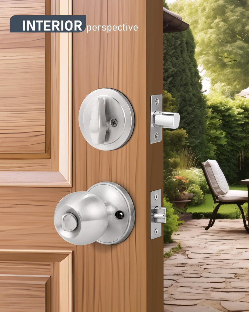 3 Pack Keyed Entry Door Knob and Single Cylinder Deadbolt Combination Set in Satin Nickel, Exterior Door Knob with