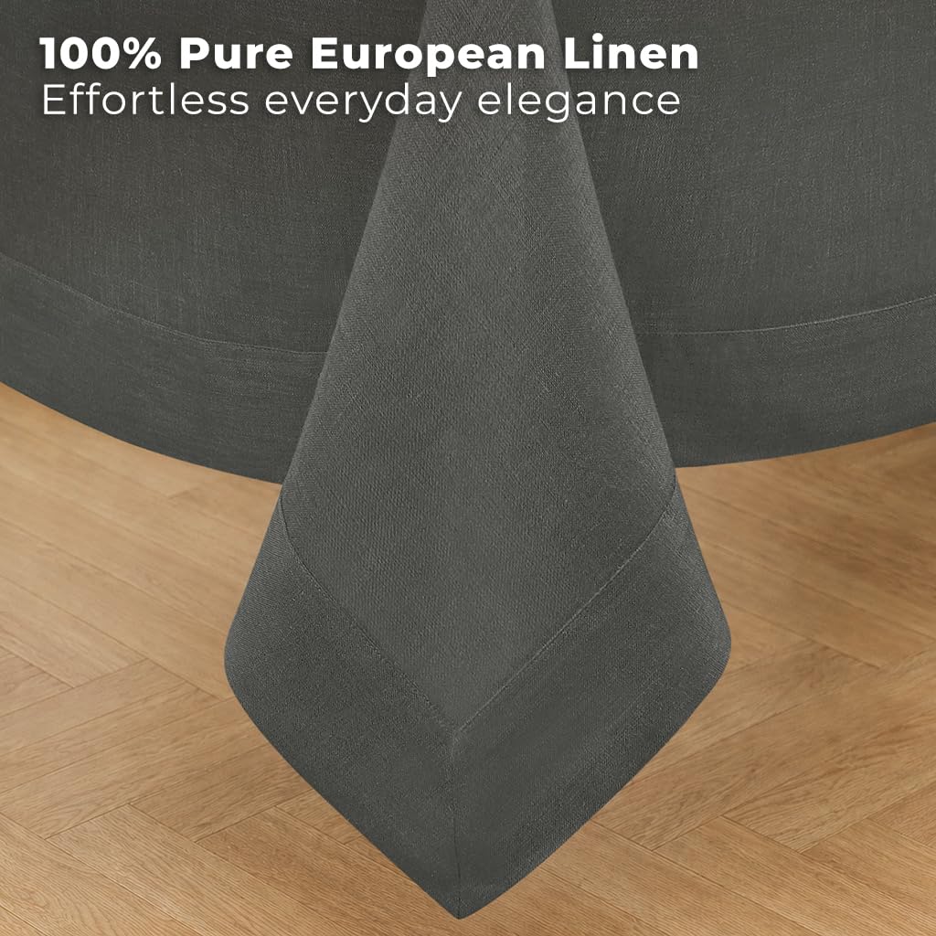 Classic LinenTM by D'Moksha, 100% Linen Charcoal Gray Tablecloth 60 x 156 In