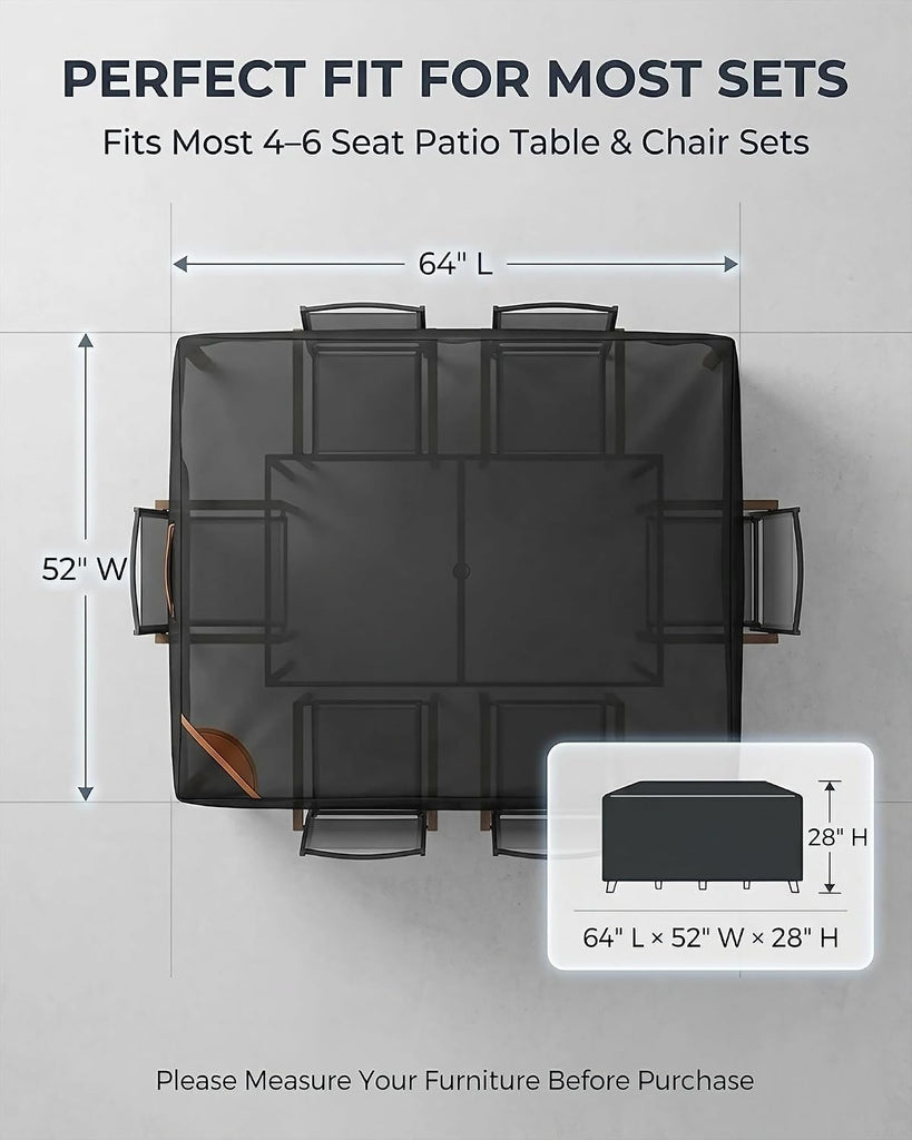 Outdoor Patio Furniture Cover Rectangular, Heavy Duty 600D Waterproof Cover for Table & Chair Set, Windproof, UV
