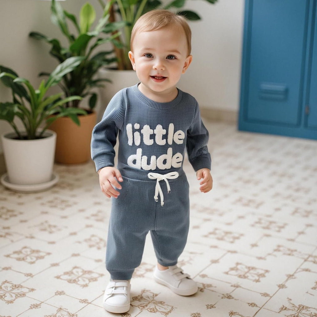 Newborn Baby Boy Clothes Waffle Letter Embroider Long Sleeve Romper Pullover Tops and Pants Sets Fall Winter Outfits