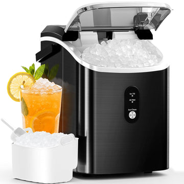 Nugget Ice Maker Countertop with Soft Chewable Ice, Portable Sonic Ice Maker with Basket and Scoop, Removable Top