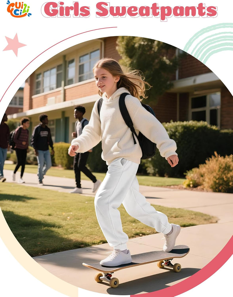 Girls Sweatpants Toddler Jogger Pants with Pockets Soft Kids Sweat Athletic Sports Lounge Active Pants