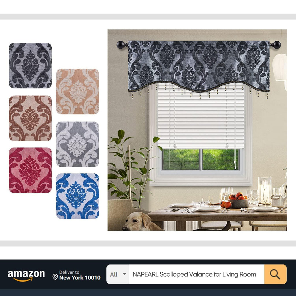 Halloween Black Waterfall Valance for Windows Luxury Gothic Valance Curtains, Bay Window, Jacquard Damask Window