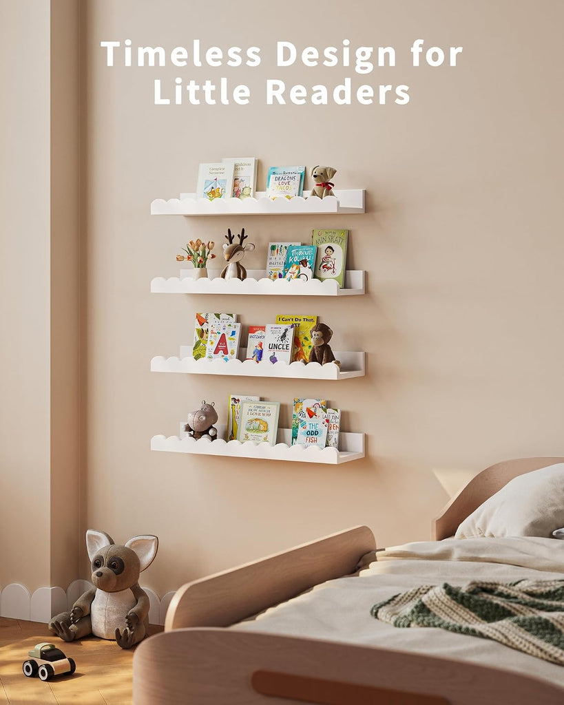 Nursery Book Shelves, Pack White Floating Shelves for Wall Kids, Scalloped Shelves, Wall Book Shelves Kids, Toddler