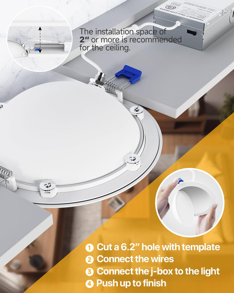 12 Pack 6 Inch LED Eyeball Gimbal Recessed Light, 5CCT Dimmable