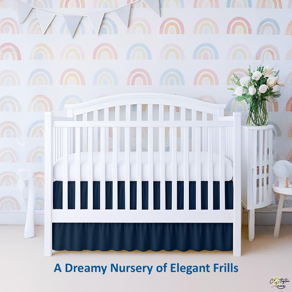Ruffled Crib Bed Skirt, Soft Nursery Bedding in 100% Natural Cotton, Platform Style with 4-Sided