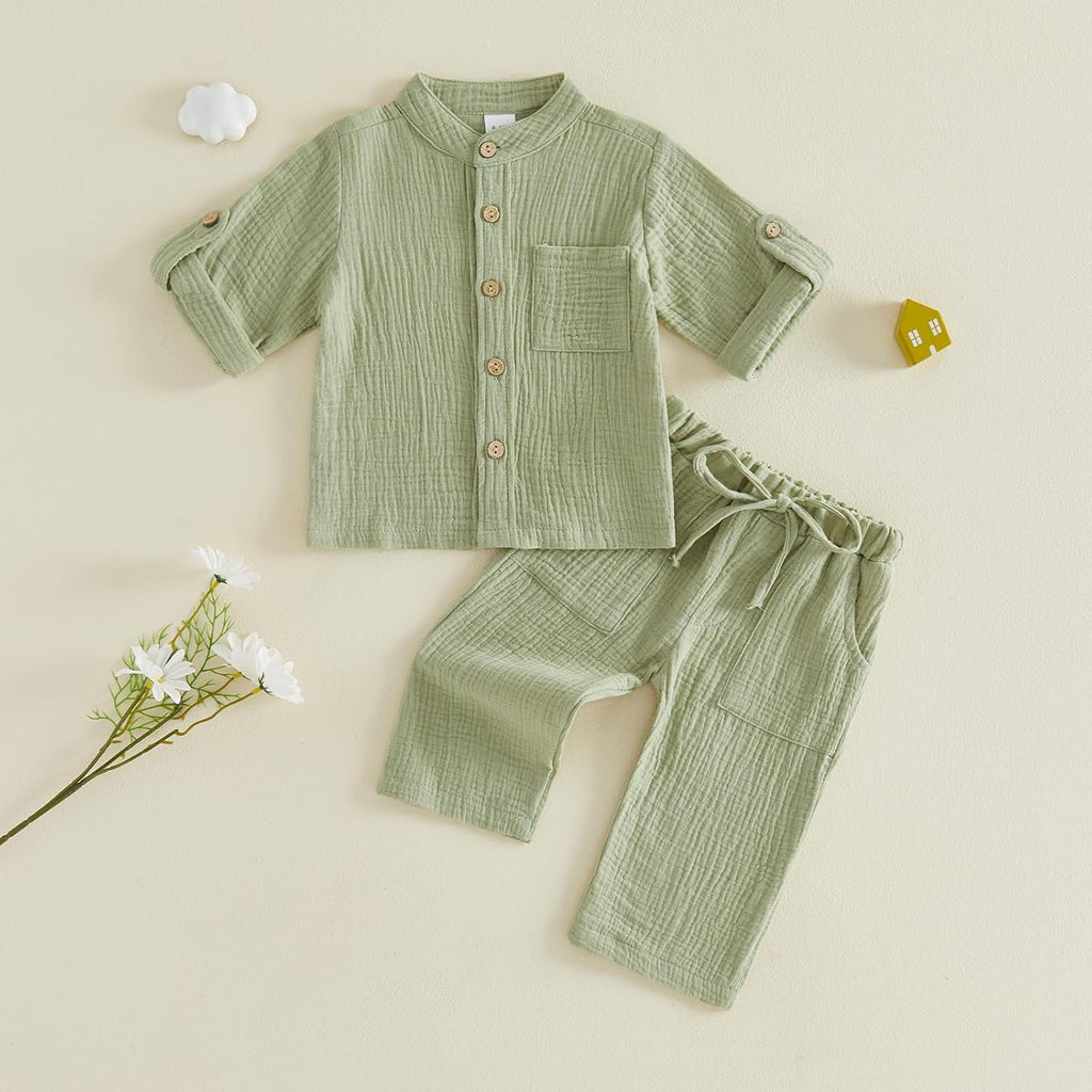 Cotton Linen Clothes for Toddler Boys Shirt Pants Outfits Set