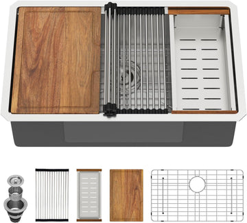 28 Inch Stainless Steel Undermount Kitchen Sink | 28x19 Inch Undermount Sink Ledge Workstation Single Bowl Under