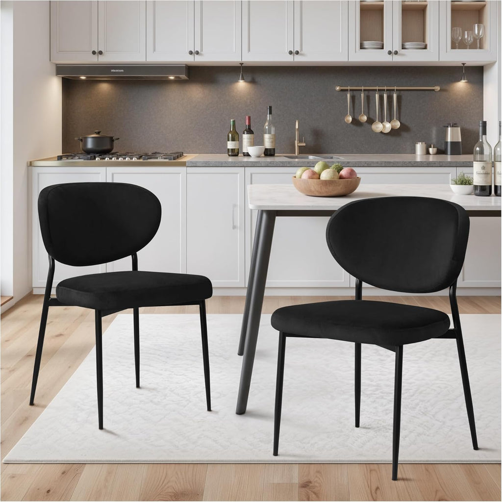 Black Dining Chairs Set of 2 Velvet Upholstered Dining Room Chairs Wide Seat Filled with 58D Memory Foam Modern