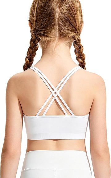Girl Sports Bra Sleeveless Tank Top - Seamless Stretchy Back Crisscross Crop Undershirt Fitness Yoga Bras