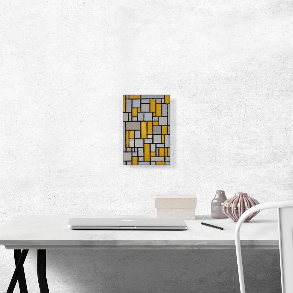 Composition with Grid #1 1918 Canvas Art Print Stretched Framed Painting Picture Poster Giclee Wall Decor by Piet