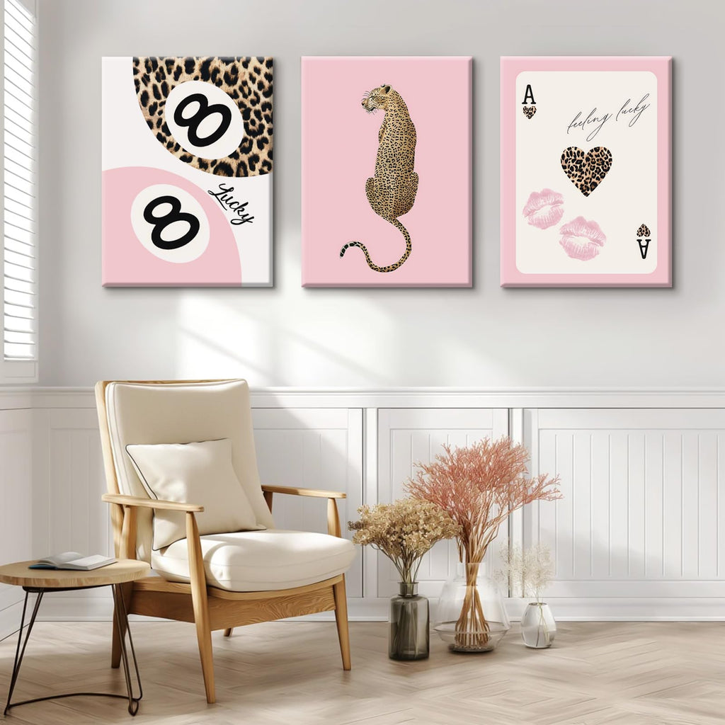 Cheetah Trendy Wall Art Preppy Leopard Canvas Print Cheetah Room Wall Decor 8 Ball Poster Y2k Pink Coquette Luxury