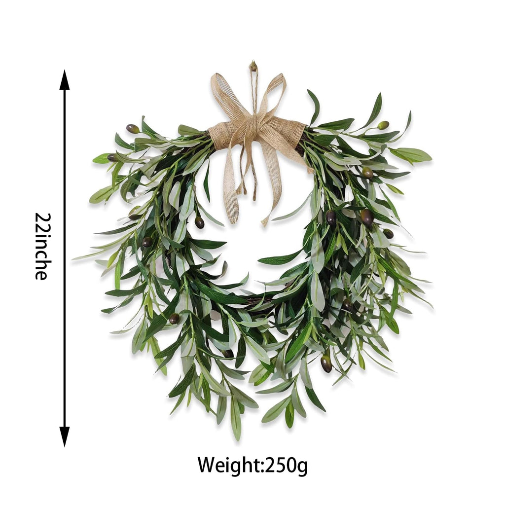 22 Inch Lifelike Faux Heart Shaped Olive Wreath for Front Door