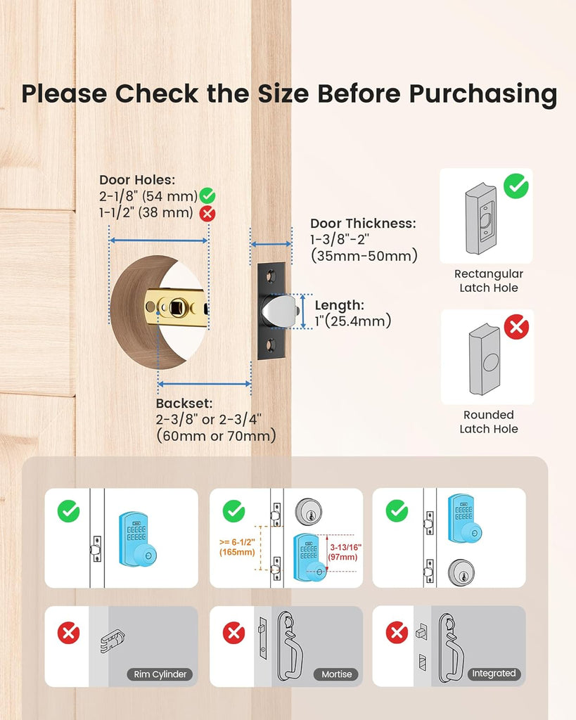 Smart Door Knob with Keypad Keyless Entry Electronic Lock Satin Nickel