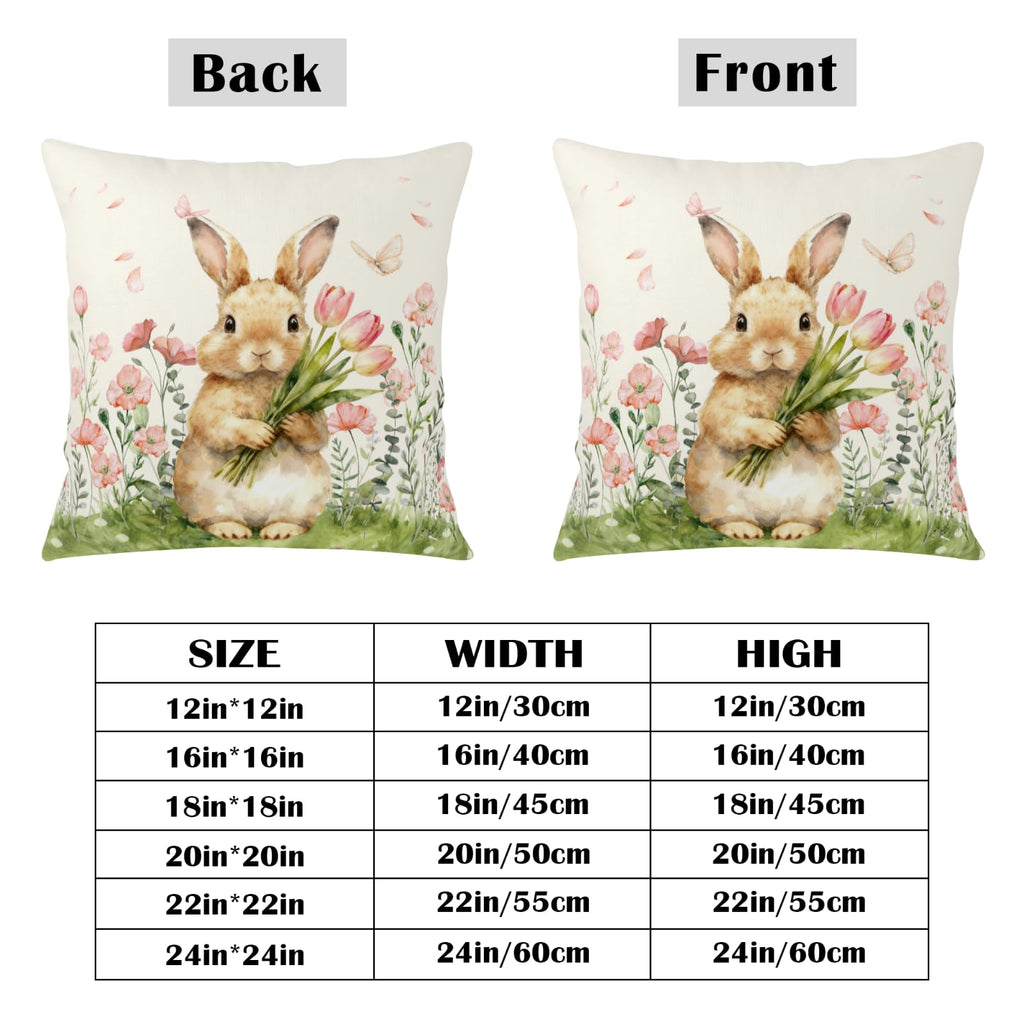 Easter Bunny Outdoor Pillow Covers 16x16 Set of 2 Watercolor Pink Flowers Pillows Cases Farmhouse Rabbit Floral