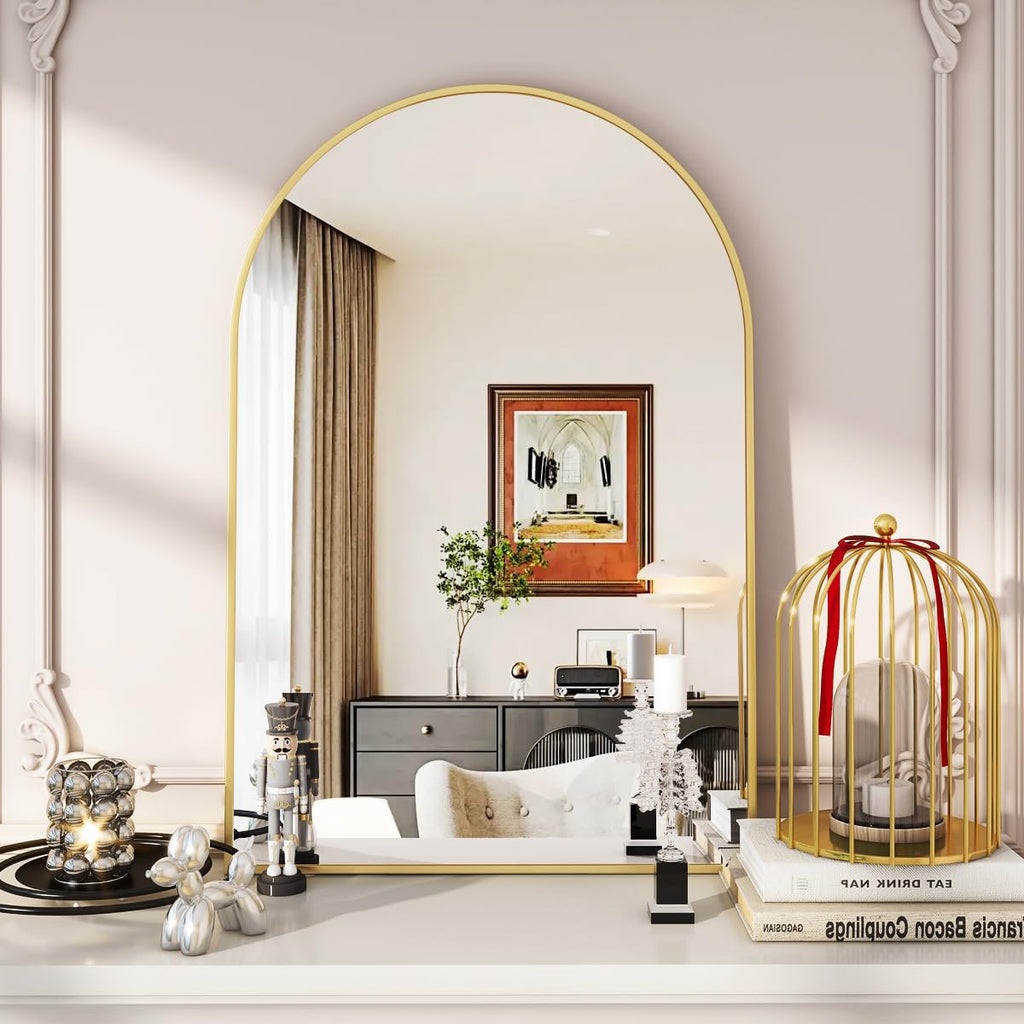 Arched Wall Mirror, 24 x 36 inch Arch Bathroom Mirror Gold
