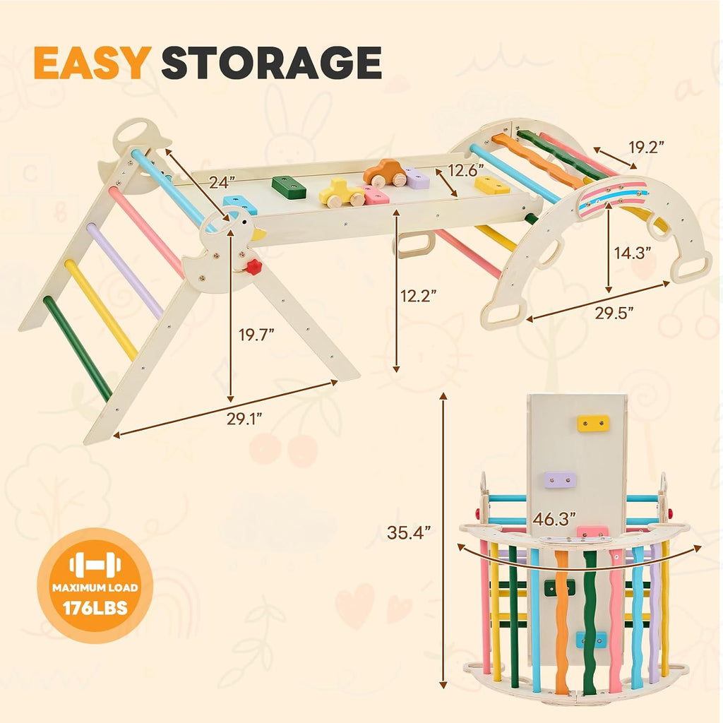 Triangle Set for Toddlers, in-1 Foldable Montessori Climbing Toys Indoor Playground with Arch & Ramp & Ladder