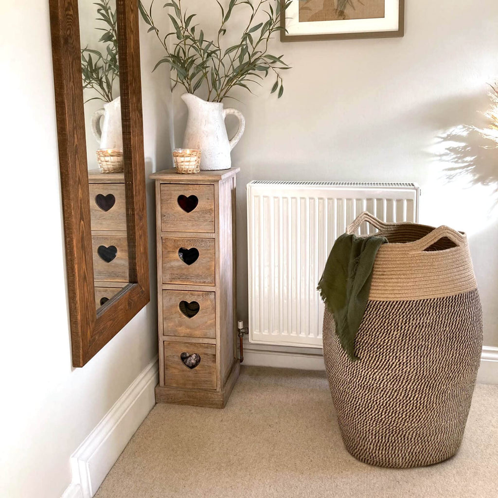 Jute Woven Rope Laundry Hamper - Collapsible Clothes Hamper and Laundry Room, 25.6" x 17.7" Tall Modern Baskets