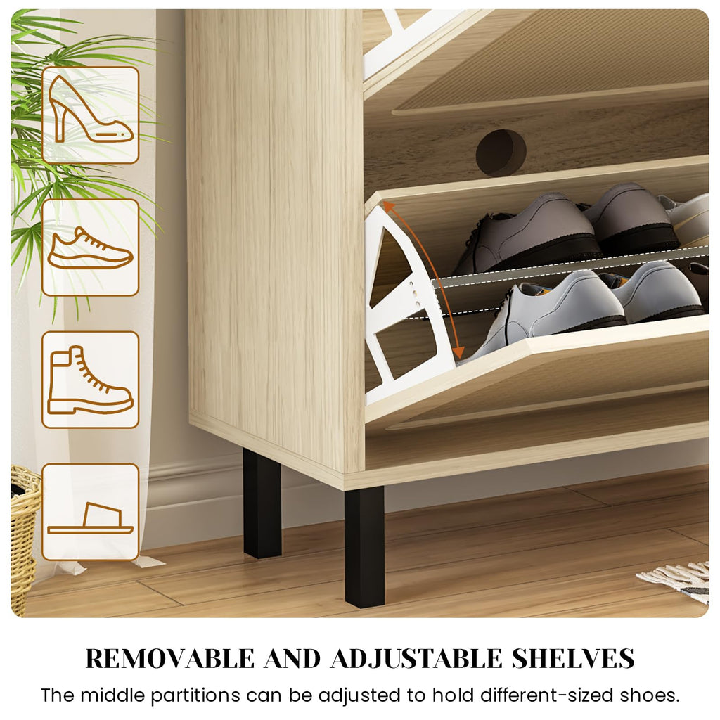 Shoe Storage Cabinet, Shoe Rack Cabinet with Flip Drawers, Narrow Shoe Rack for Small Apartment, Freestanding