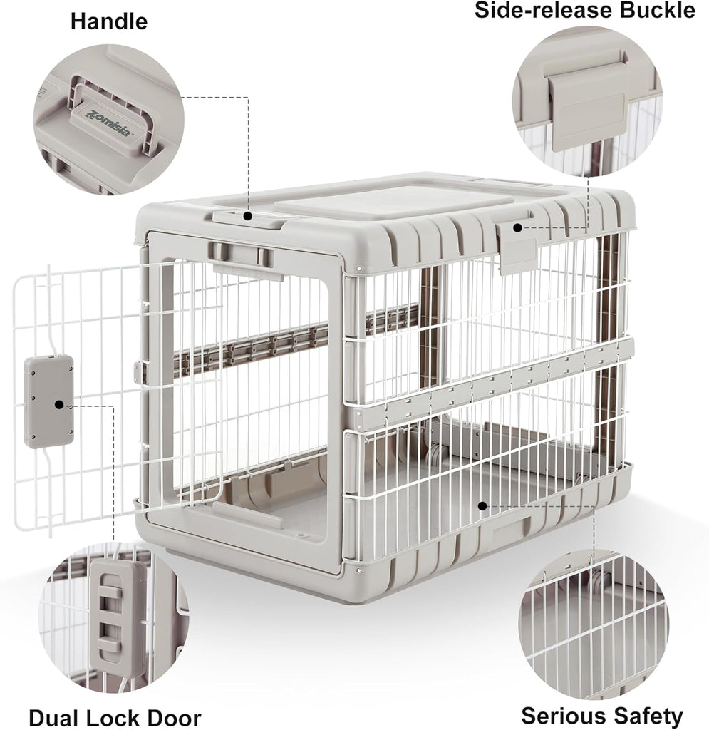 Collapsible Dog Crate for Dogs - 28" L Heavy Duty Dog Kennel No Tools Required with 4 Sides Steel Foldable Cage for