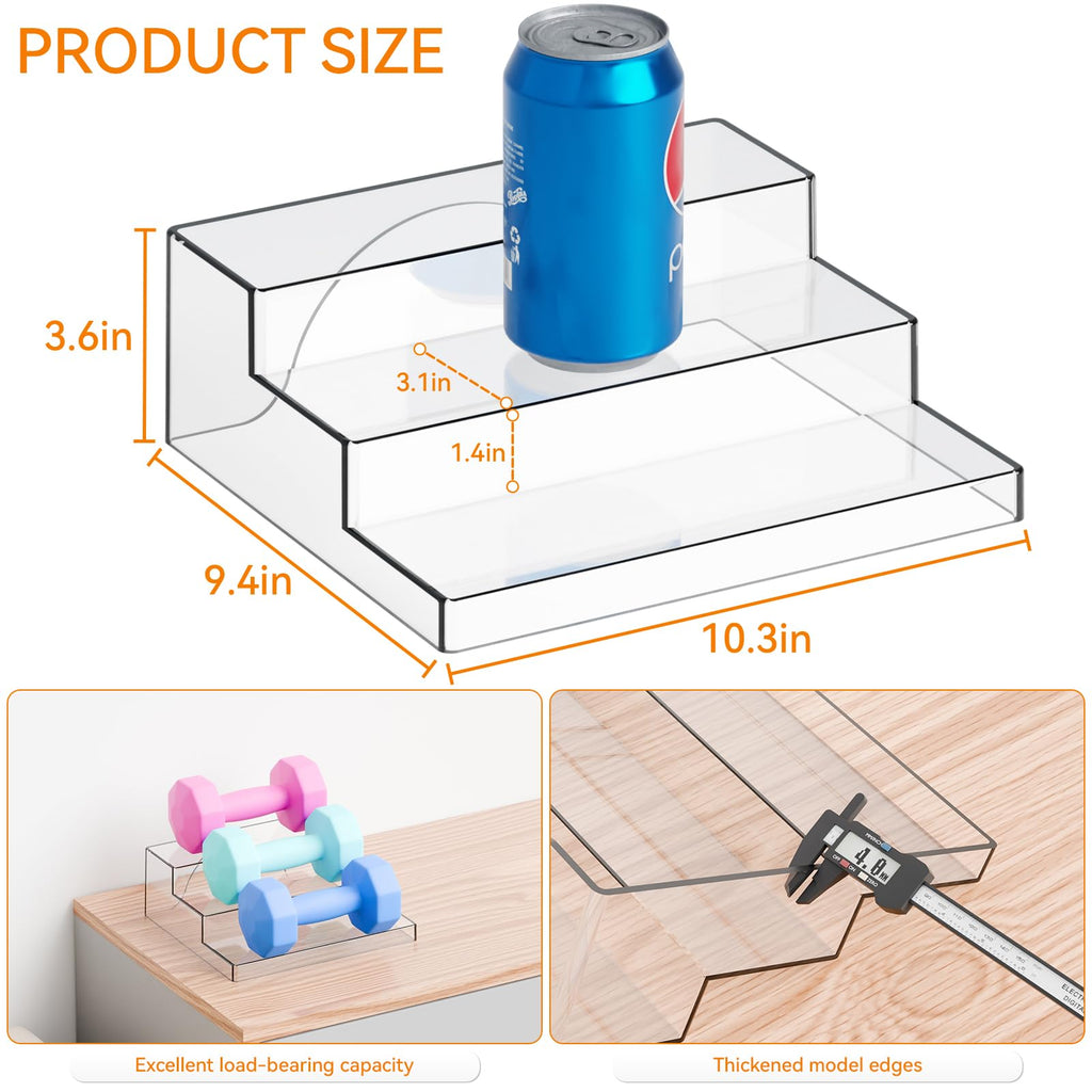 2 Pack 3 Tier Clear Acrylic Spice Rack Organizer for Cabinet and Pantry Shelf - 10.3′′L Small Tiered Spice Rack