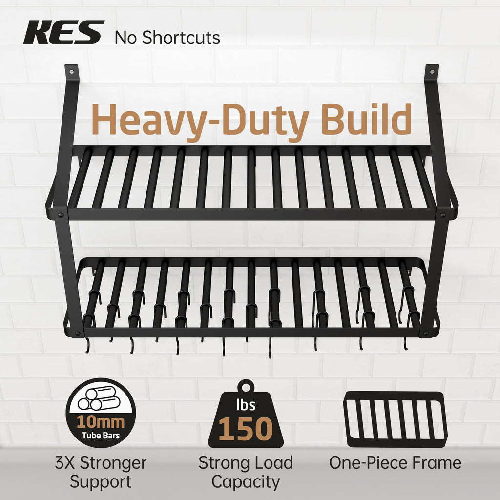 150 lb High-Capacity Pot Rack Wall Mounted with Pot Lid Holder, 34 Inch Heavy-Duty Pots and Pans Hanging Rack with 20