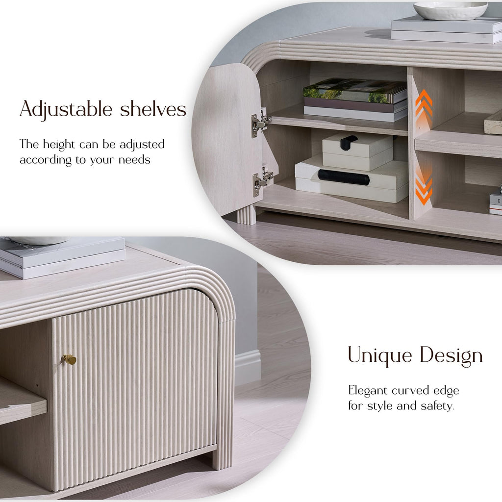 70" Modern Fluted TV Stand with Storage, Alder White