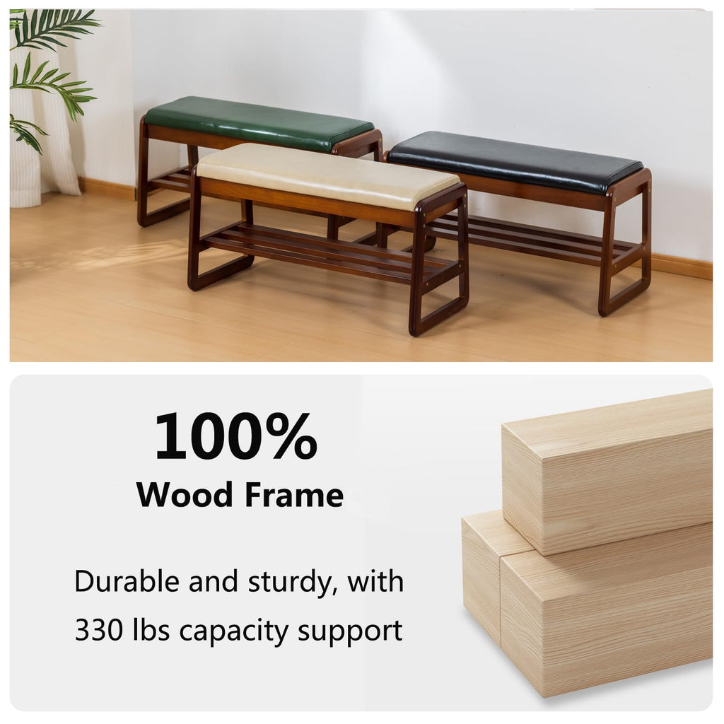 Solid Wood Shoe Rack Bench with Flip-Top Storage, Black, 31.5"